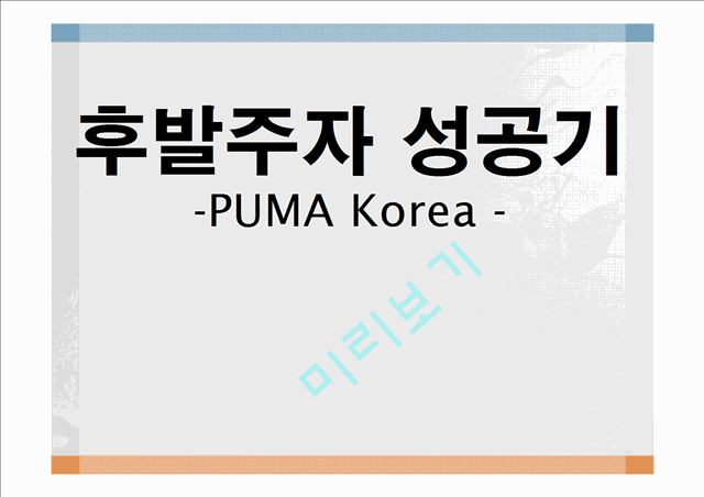 후발주자 성공기,PUMA Korea,제품 차별화,서비스 차별화,브랜드마케팅,서비스마케팅,글로벌경영,사례분석,swot,stp,4p   (1 )